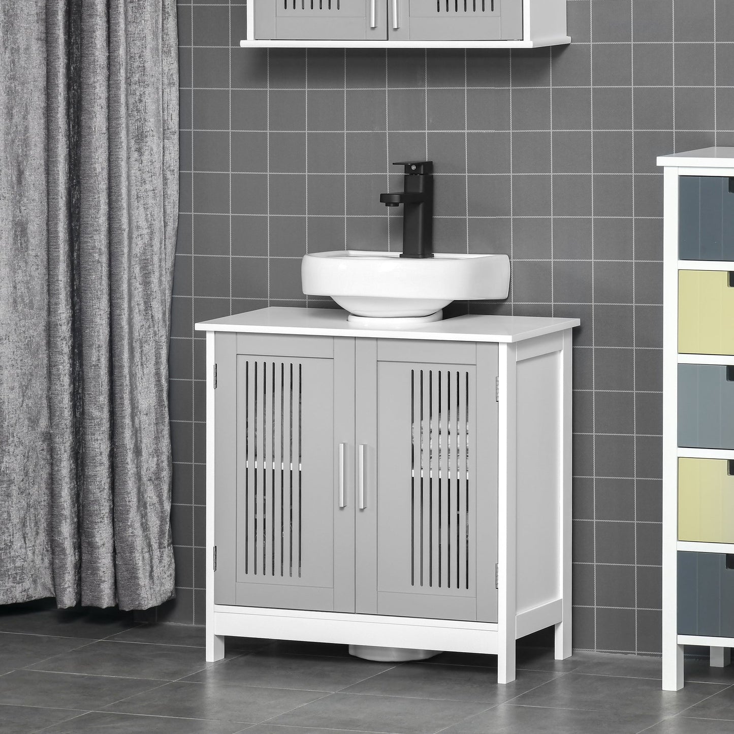 kleankin Modern Under Sink Cabinet with 2 Doors, Bathroom Vanity Unit, Grey