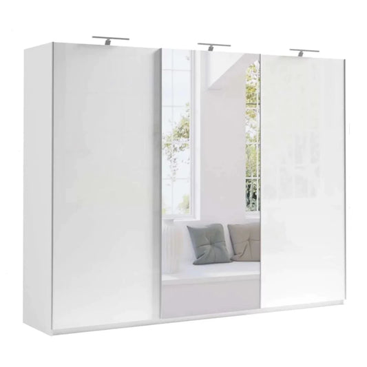 Morocco 3 Sliding Door Mirror High Gloss Wardrobe - 270cm