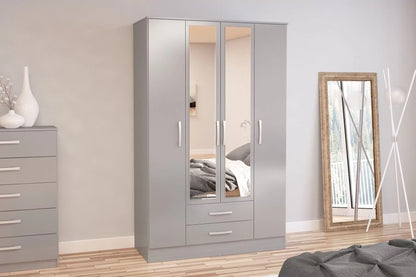 Birlea Lynx 4 Door 2 Drawer Mirrored Wardrobe - Grey