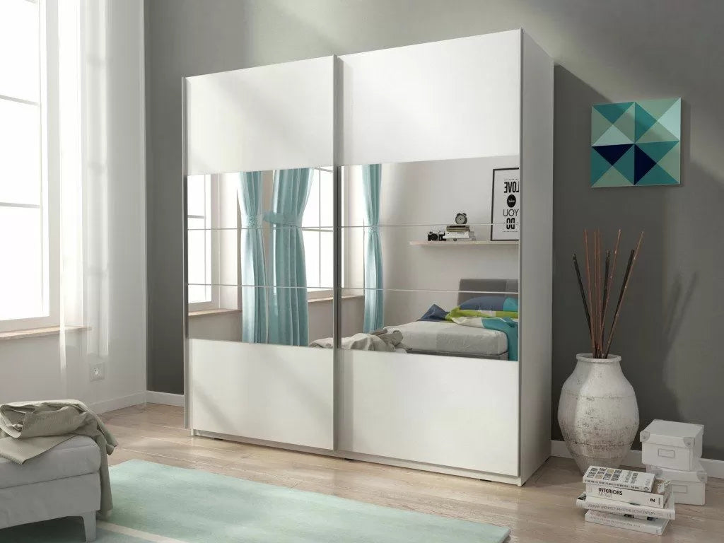 Merlin-I Mirrored 2-Door Sliding Wardrobe - White or Sonoma Oak