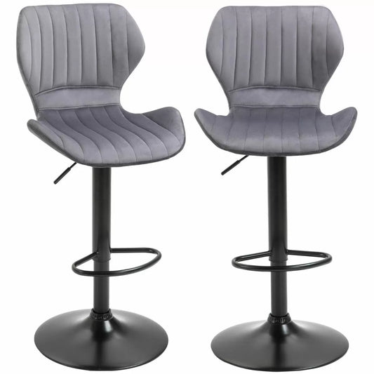 High Class Curved Back Height Adjustable Bar Stool, Grey - Set of 2