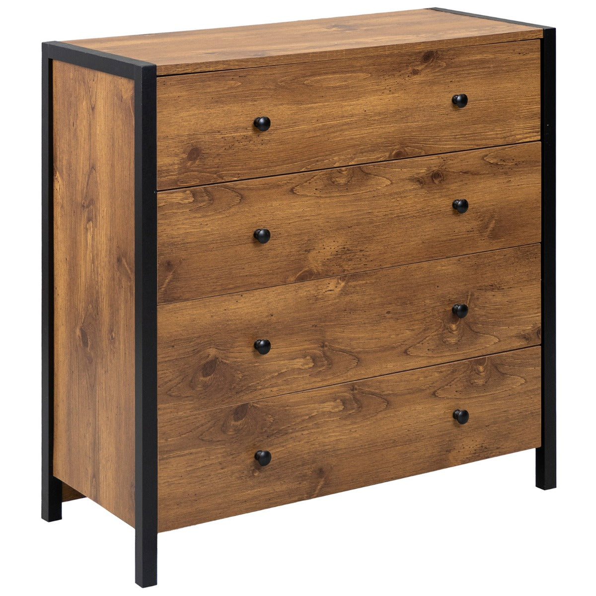Wooden Storage Dresser with Metal Frame for Bedroom Living Room Hallway-Oak