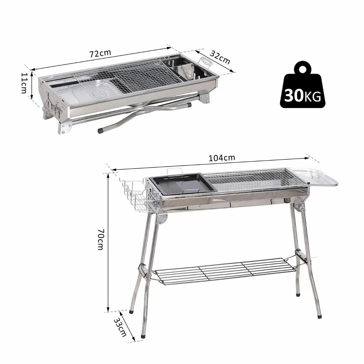 Stainless Steel Portable Charcoal BBQ Grill