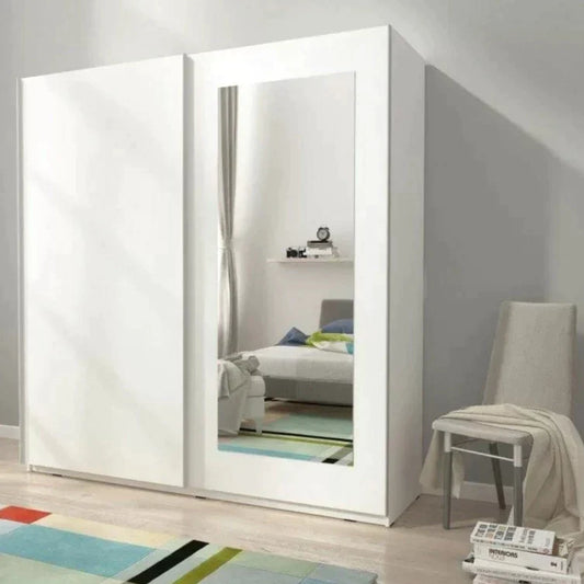 Merlin-II Mirrored 2-Door Sliding Wardrobe - White or Sonoma Oak