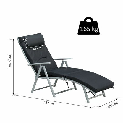 Foldable Padded Sun Lounger With Headrest - Black