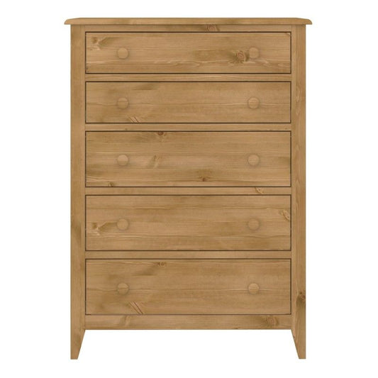 Heston Solid Pine 5 Drawers Chest of Drawer - Pine