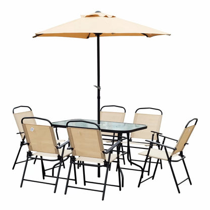 Foldable 8 Pieces Dining Table Set With Umbrella Beige