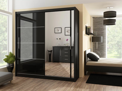Vista Mirrored Sliding Door Wardrobe 203 cm- Black, White and Oak