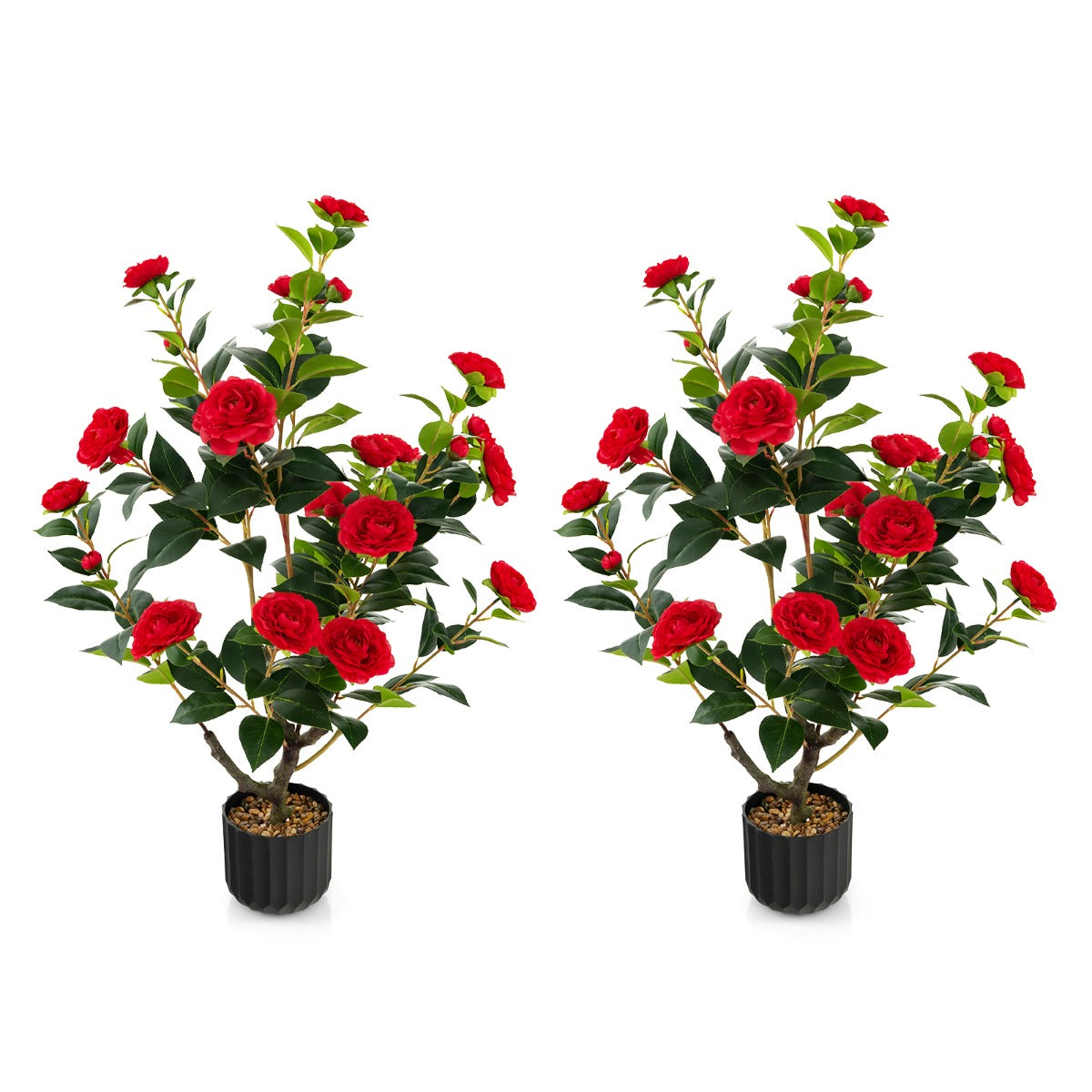 1/2 Pieces 95cm Artificial Camellia Tree with Flowers and Rain-Flower Pebbles