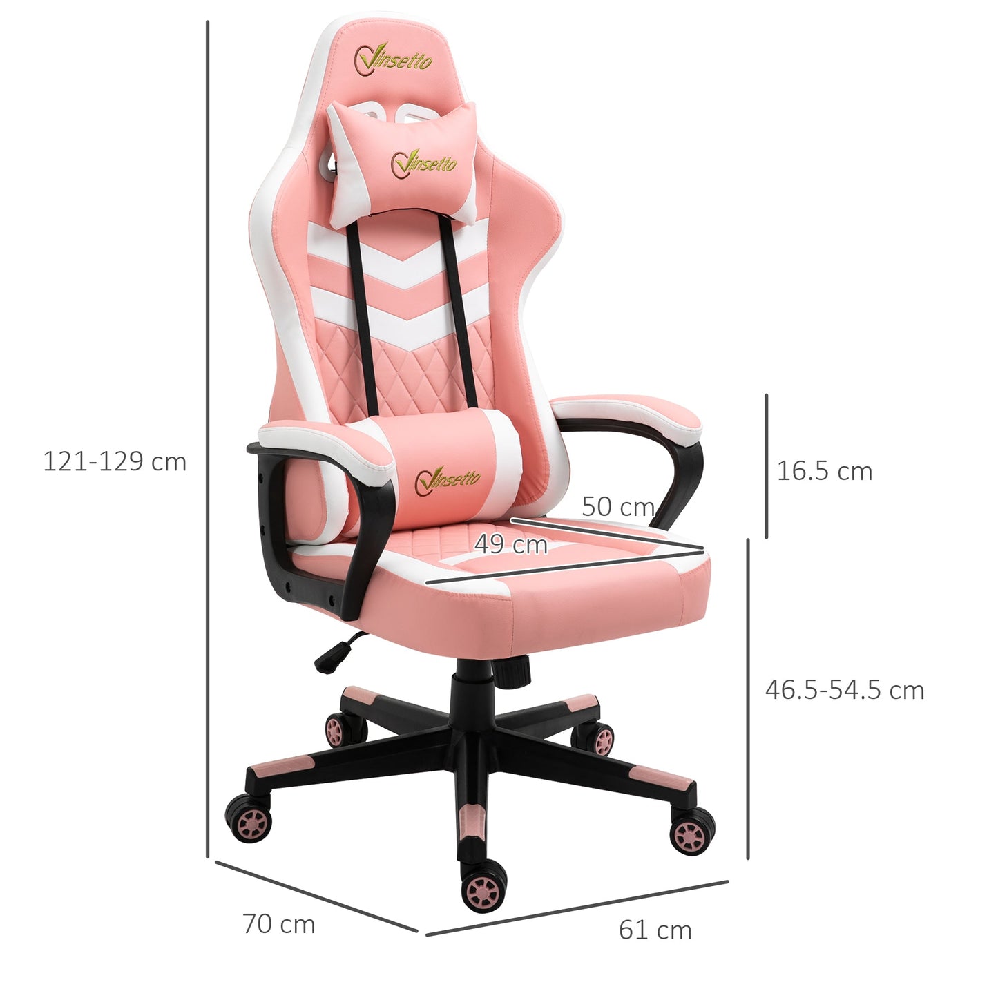 Vinsetto Racing Gaming Chair w/ Lumbar Support, Headrest, Gamer Office Chair, Pink White