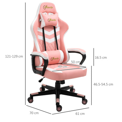 Vinsetto Racing Gaming Chair w/ Lumbar Support, Headrest, Gamer Office Chair, Pink White