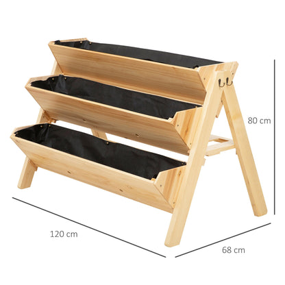 Outsunny 3 Tier Raised Beds for Garden, Wooden Planter Boxes with Clapboard and Hooks, 142L, 120 x 68 x 80cm