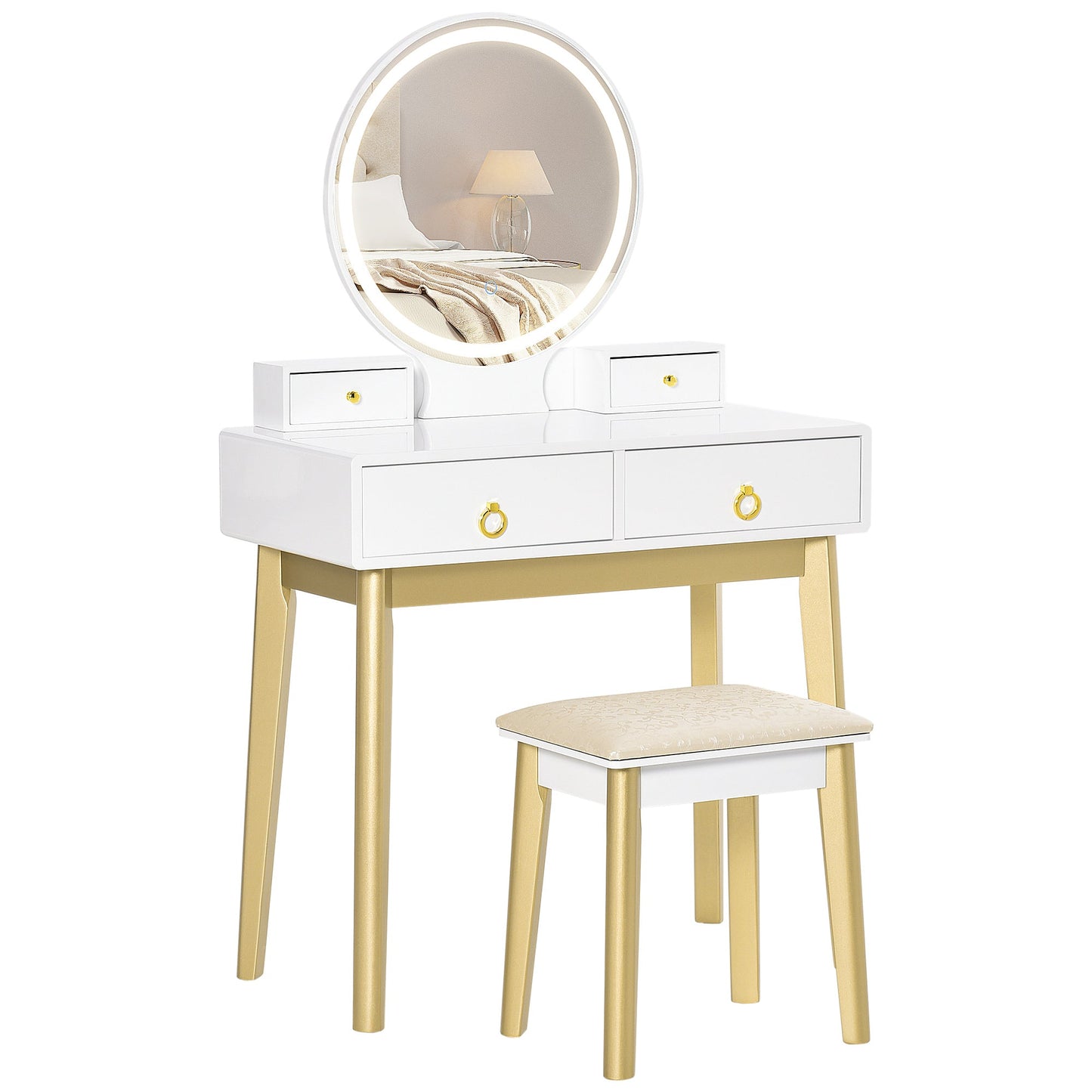 Vanity Table Set with Mirror & Light, Dressing Desk w/ Drawers Stool White