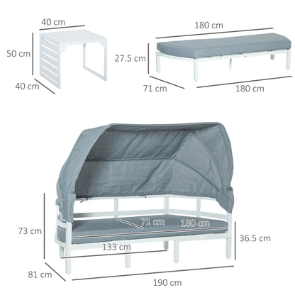 Outsunny 4 Pieces Outdoor Aluminium Patio Lounge Bed Furniture Set - White/Grey