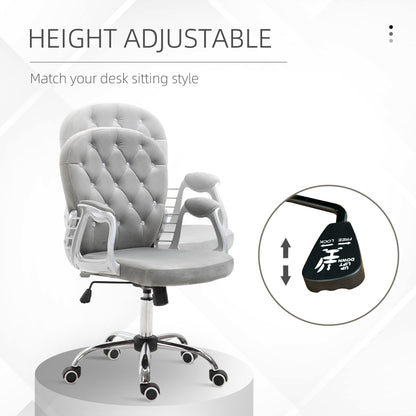 Vinsetto Office Chair Ergonomic 360Â° Swivel Diamante Tufted Home Work Velour Padded Base 5 Castor Wheels Grey