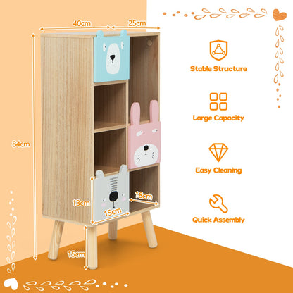 3-Drawer Kids Toy Storage Organizer with 4 Open Compartments-Natural