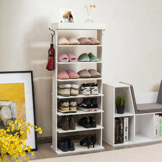 Vertical Designed 7-Tier Shoe Rack with Hooks