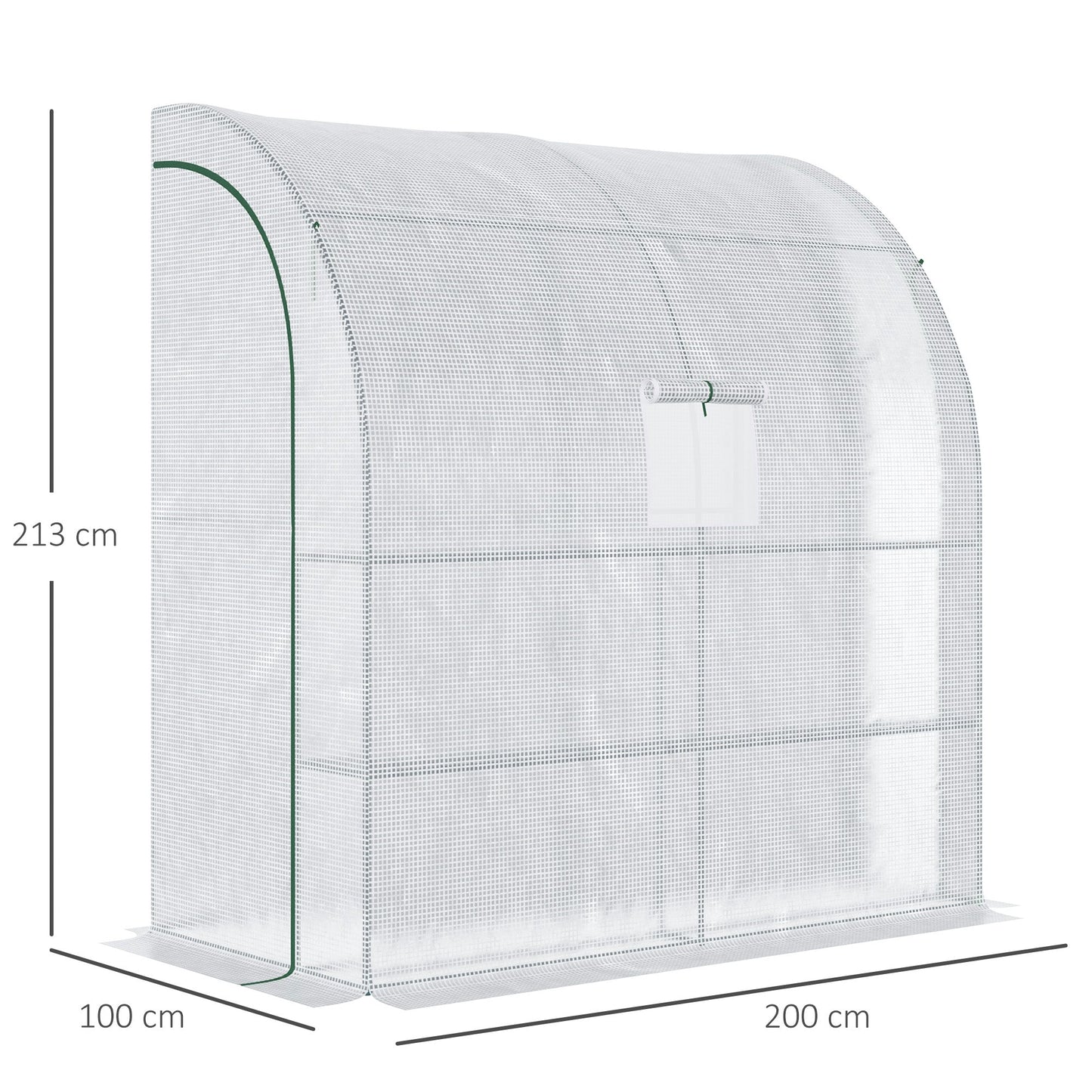 Walk-In Lean to Wall Greenhouse with Windows and Doors 2 Tiers 4 Wired Shelves 200L x 100W x 213Hcm White