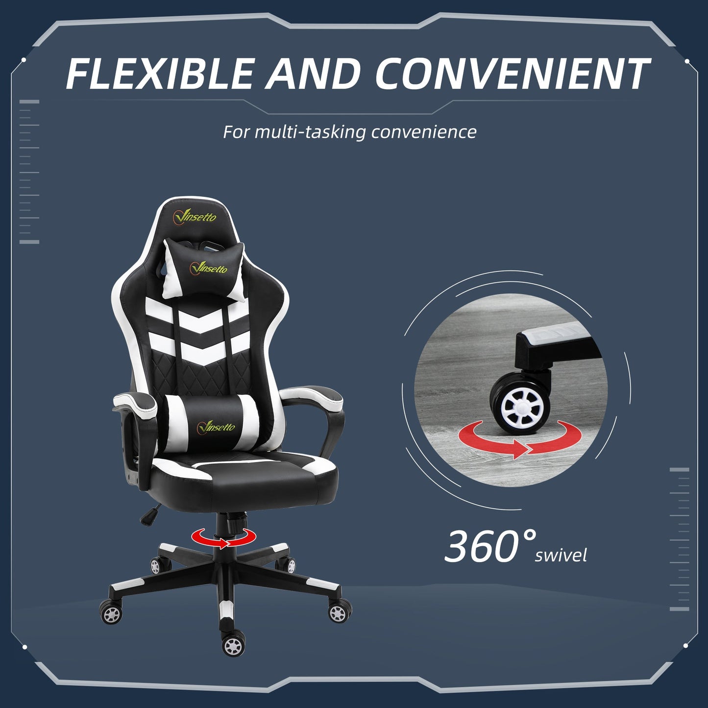 Vinsetto Racing Gaming Chair w/ Lumbar Support, Headrest, Gamer Office Chair, Black White