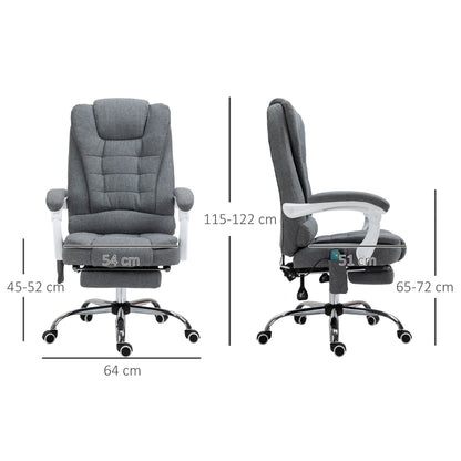 Vinsetto Reclining Office Chair with 6-Point Heating Massage Function, Adjustable Height and Footrest - Grey