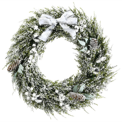 60CM Snow Flocked Christmas Wreath with Pine Cones and Berries