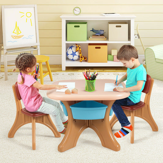 Children's Activity Table Set with Storage Bins-Brown