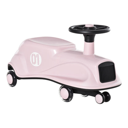 Wiggle Car Ride On Toy w/LED Flashing Wheels for 2-6 Years Old Pink