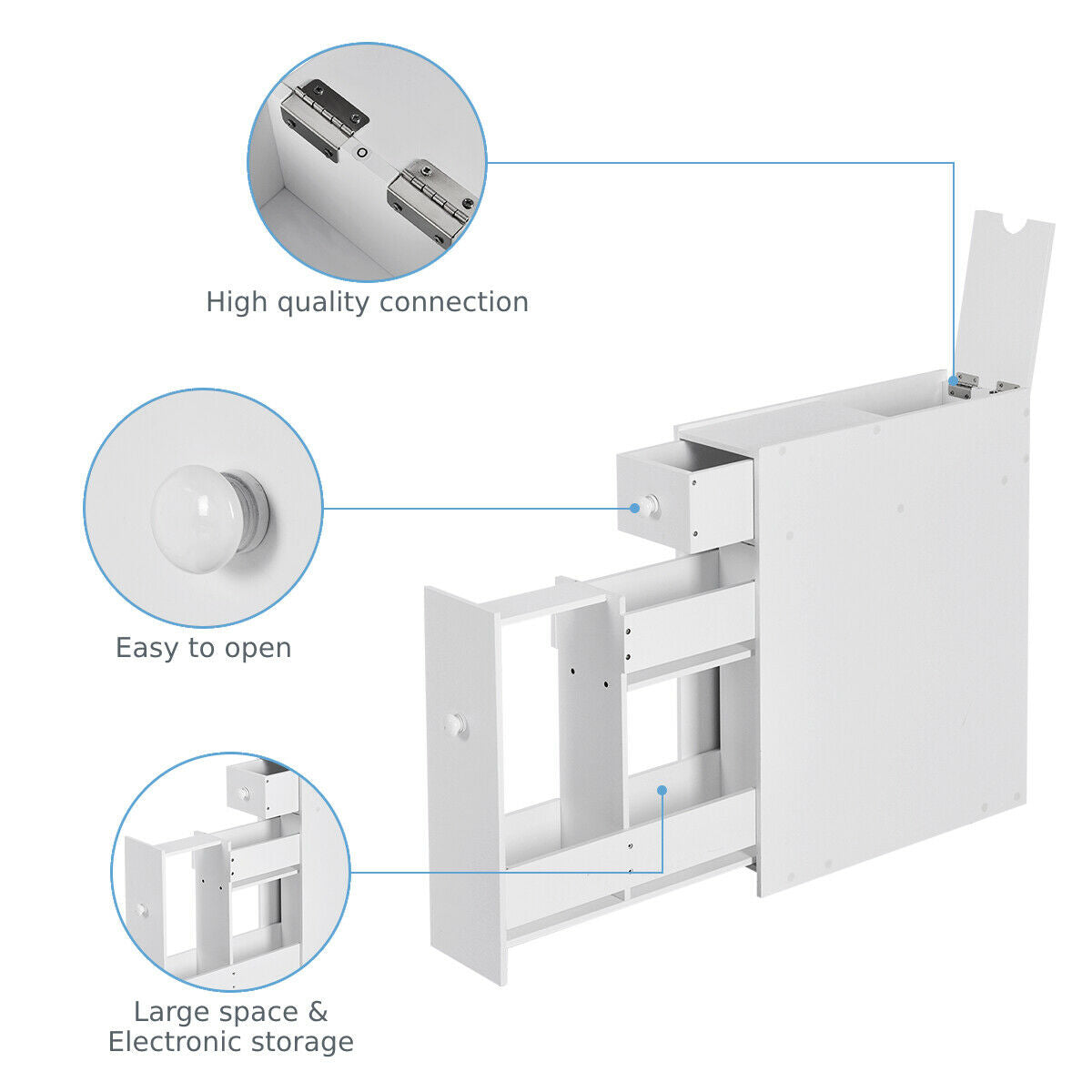 Slim Storage Cabinet with Slide-out Drawers and Flip-open Top Cover-White