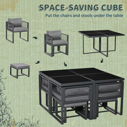 Outsunny 8 Seater Garden Dining Cube Set - Grey