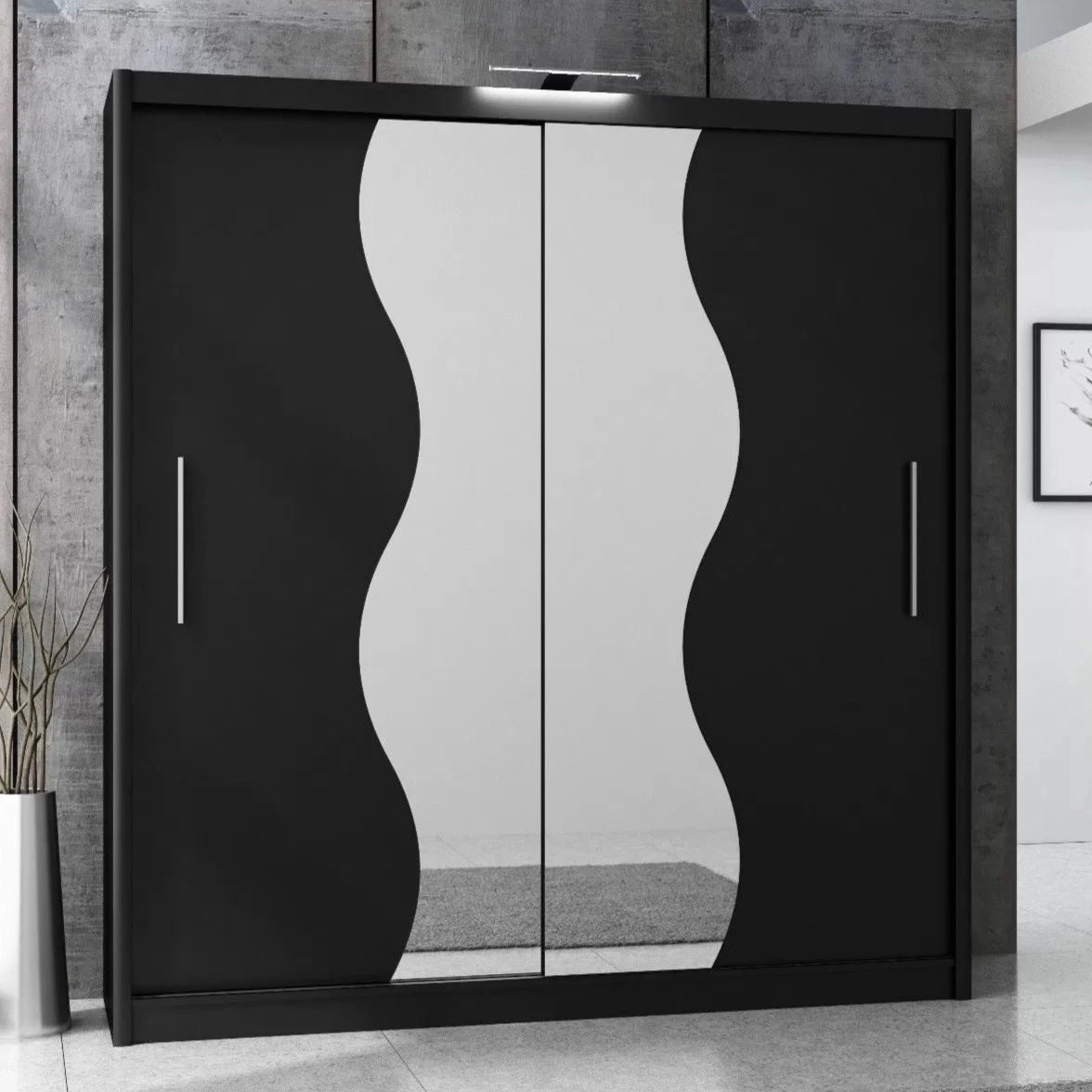 Tokyo V Curvy Sliding Door Wardrobe - Black, White, Oak