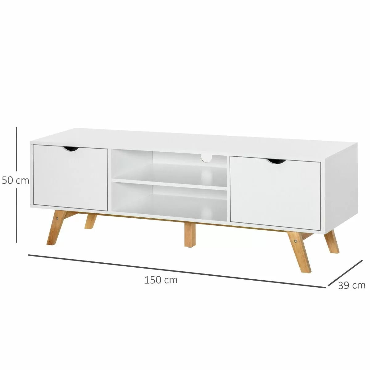Elegant TV Stand With Storage Unit Wood Legs - White