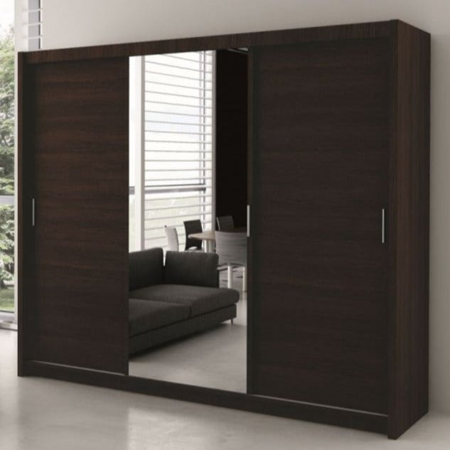 Monaco Mirrored Sliding Door Wardrobe - Black, White, Wenge, Oak, Walnut