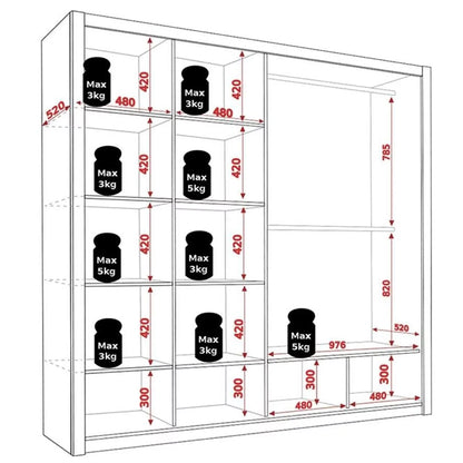 Bonito Sliding Door Wardrobe with Mirror - 200 White