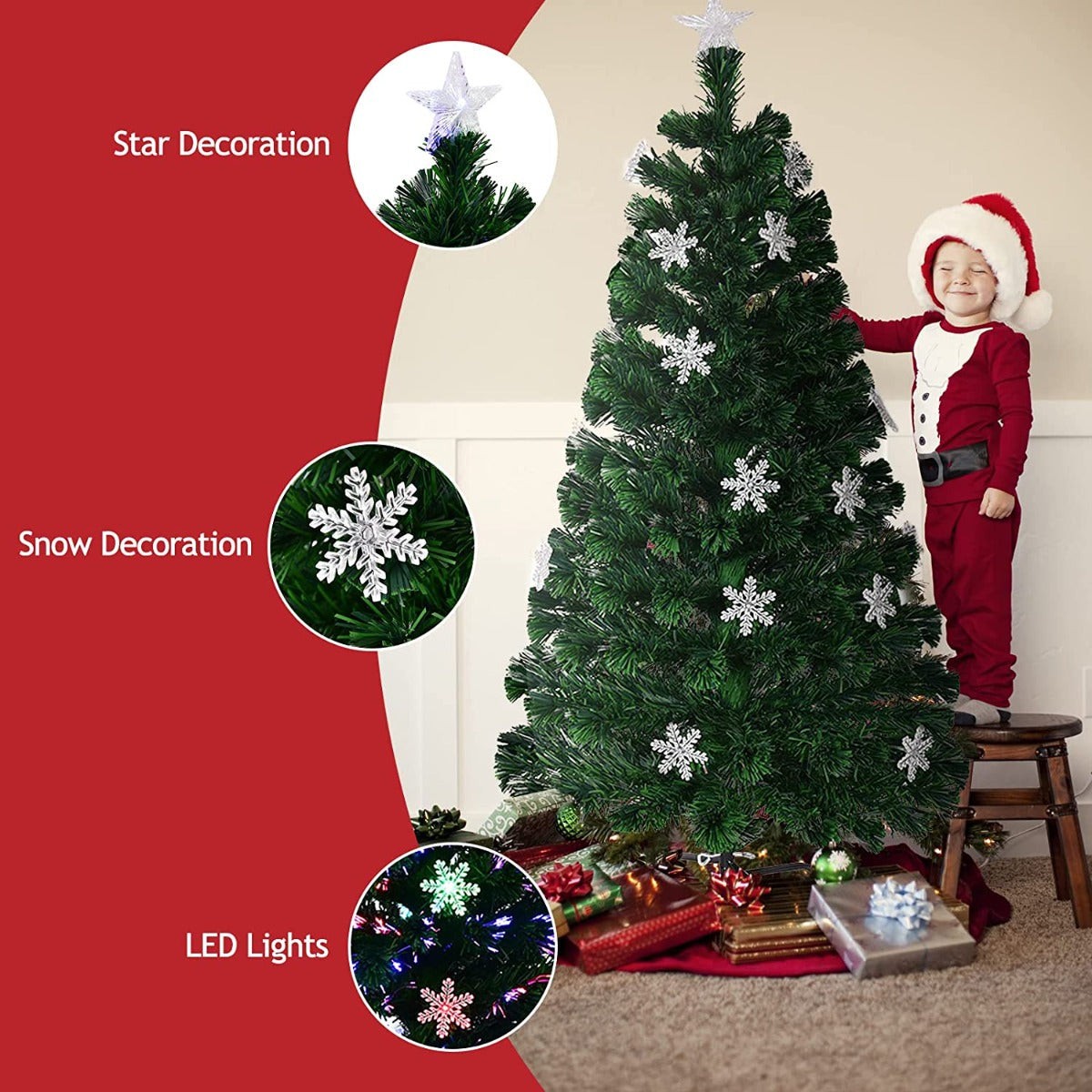 7ft / 2.1m Fibre Optic Christmas Tree with Snowflake and Star Decoration