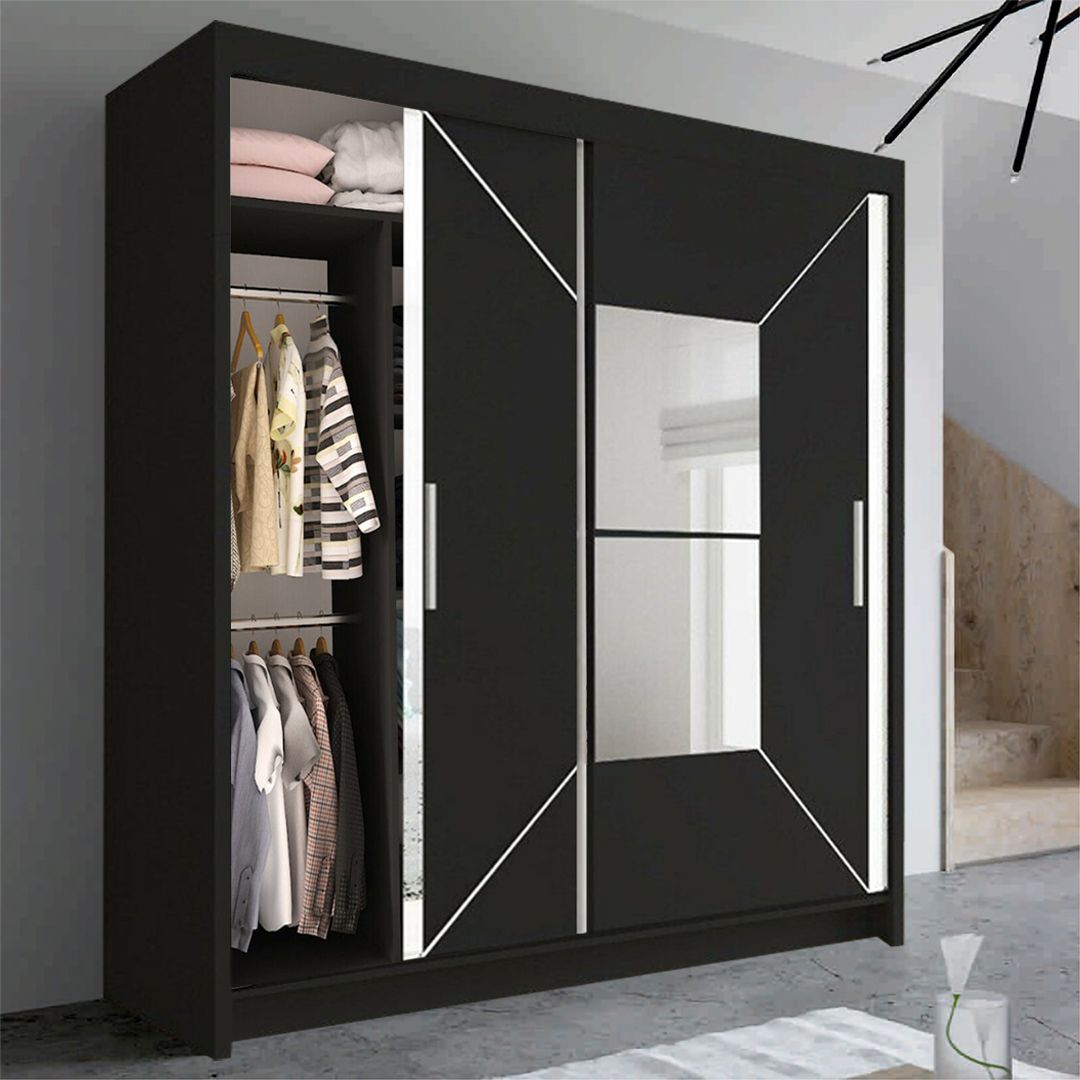 Bartholomew Mirrored Sliding Wardrobe - Black