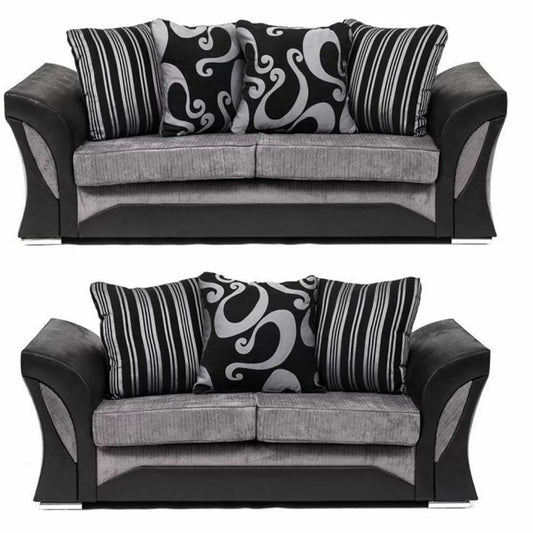 Sparrow Chenille Fabric 3+2 Seater Sofa Set - Black & Grey / Brown & Beige