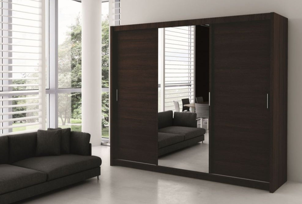 Monaco Mirrored Sliding Door Wardrobe - Black, White, Wenge, Oak, Walnut