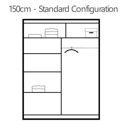 Vista Mirrored Sliding Door Wardrobe 150 cm- Black, White and Oak