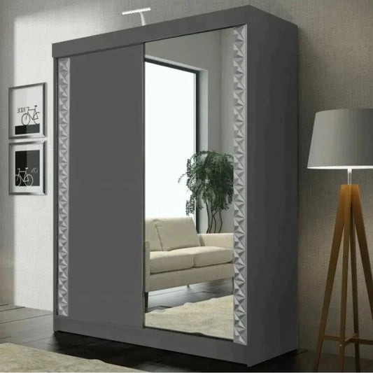 Vikas II Sliding Door Wardrobe - Black, White, Grey