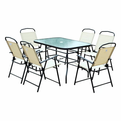 Foldable 8 Pieces Dining Table Set With Umbrella Beige