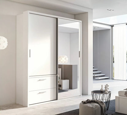 Kinza 180cm Sliding Door Wardrobe - White and Oak