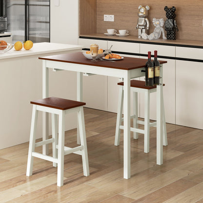 3-Piece Bar Table Set with 2 Wine Holders-Cream White