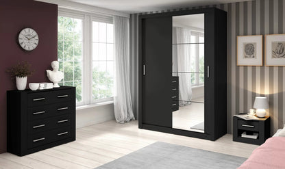 Zakhar 2 Door Sliding Wardrobe 150cm - Black, White, Grey or Oak