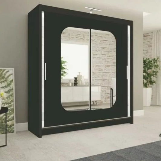 Danequa 2 door mirrored sliding wardrobe-black white-grey-Oak-4 Sizes