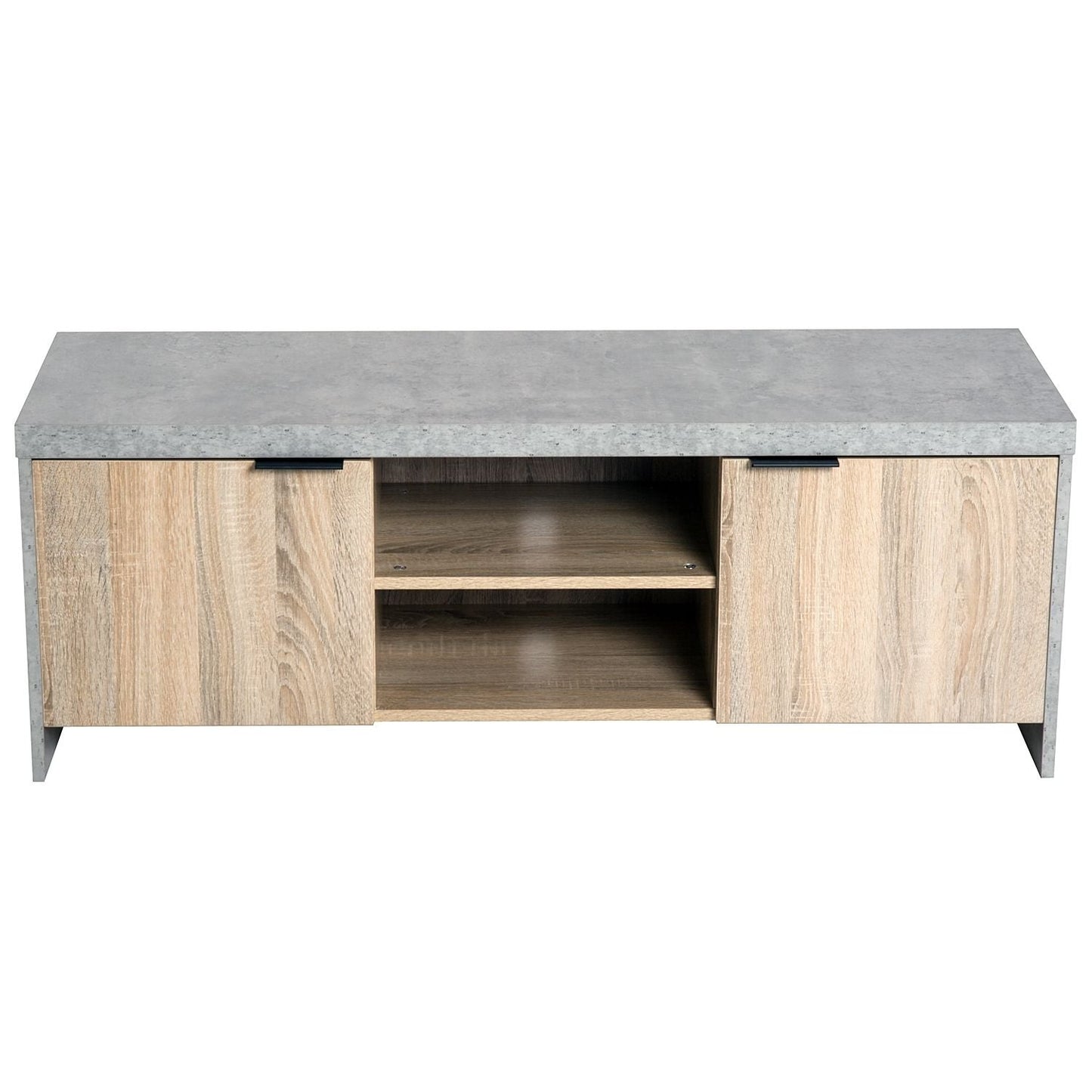 Large 2-Door TV Stand Cabinet - Grey & Wood Grain