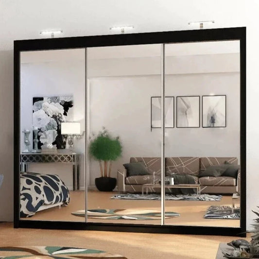 Full Mirrored Large Black Sliding Wardrobe 250cm