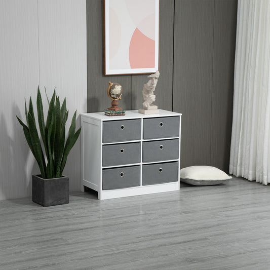 HOMCOM Chests of Drawer, Fabric Dresser Storage Cabinet with 6 Drawers for Bedroom, Living Room and Hallway, White and Grey
