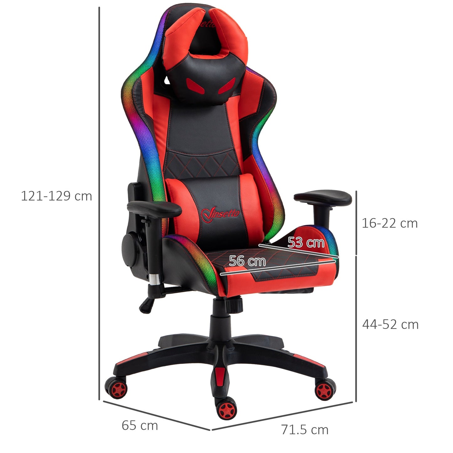 Vinsetto Gaming Office Chair with RGB LED Light, Lumbar Support, Gamer Recliner, Red