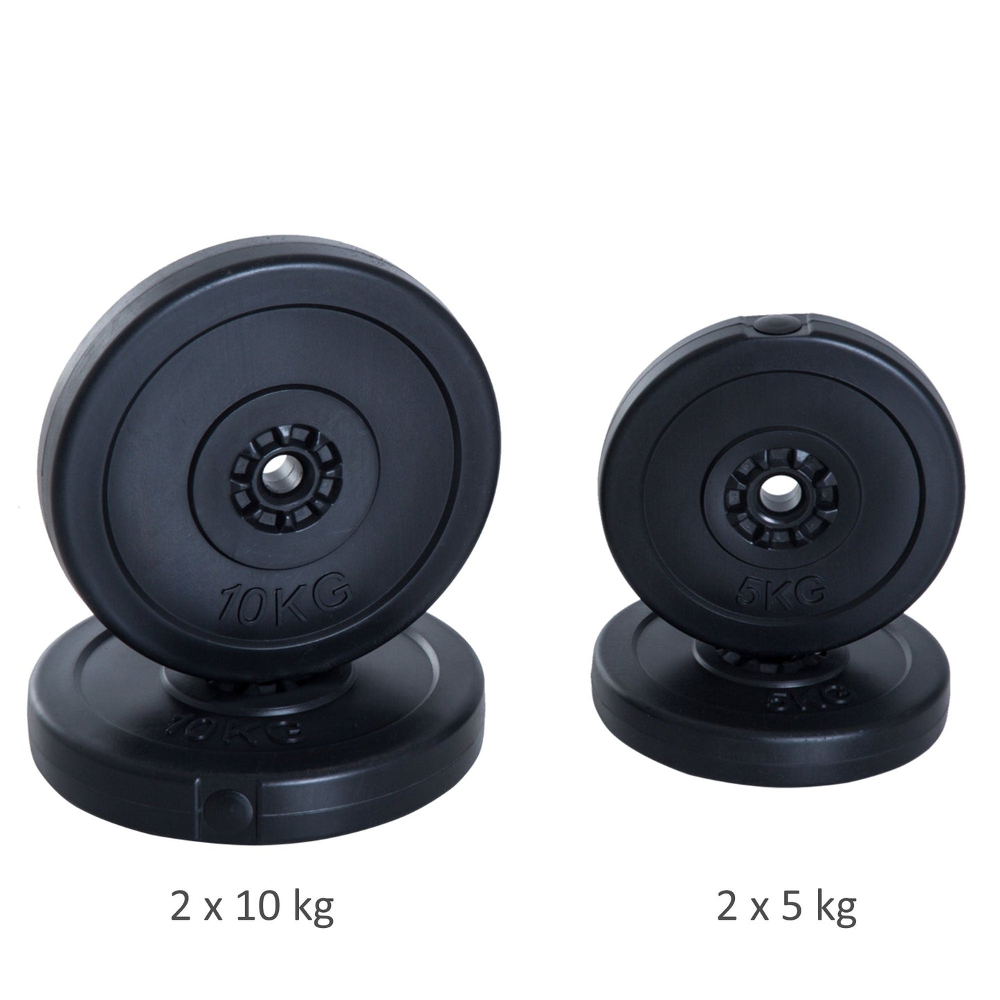 HOMCOM 4pc Durable Gym Barbell Plates W/ 1 inch Holes Weight Dumbbell Set for Exercise Fitting Gym Body Workout Disc Weight Plate Set 2 x 5kg & 2 x 10kg Black