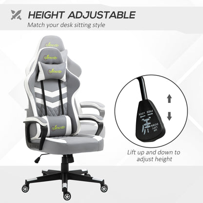 Vinsetto PVC Leather Gaming Desk Chair with Lumbar Support and Headrest - Grey/White